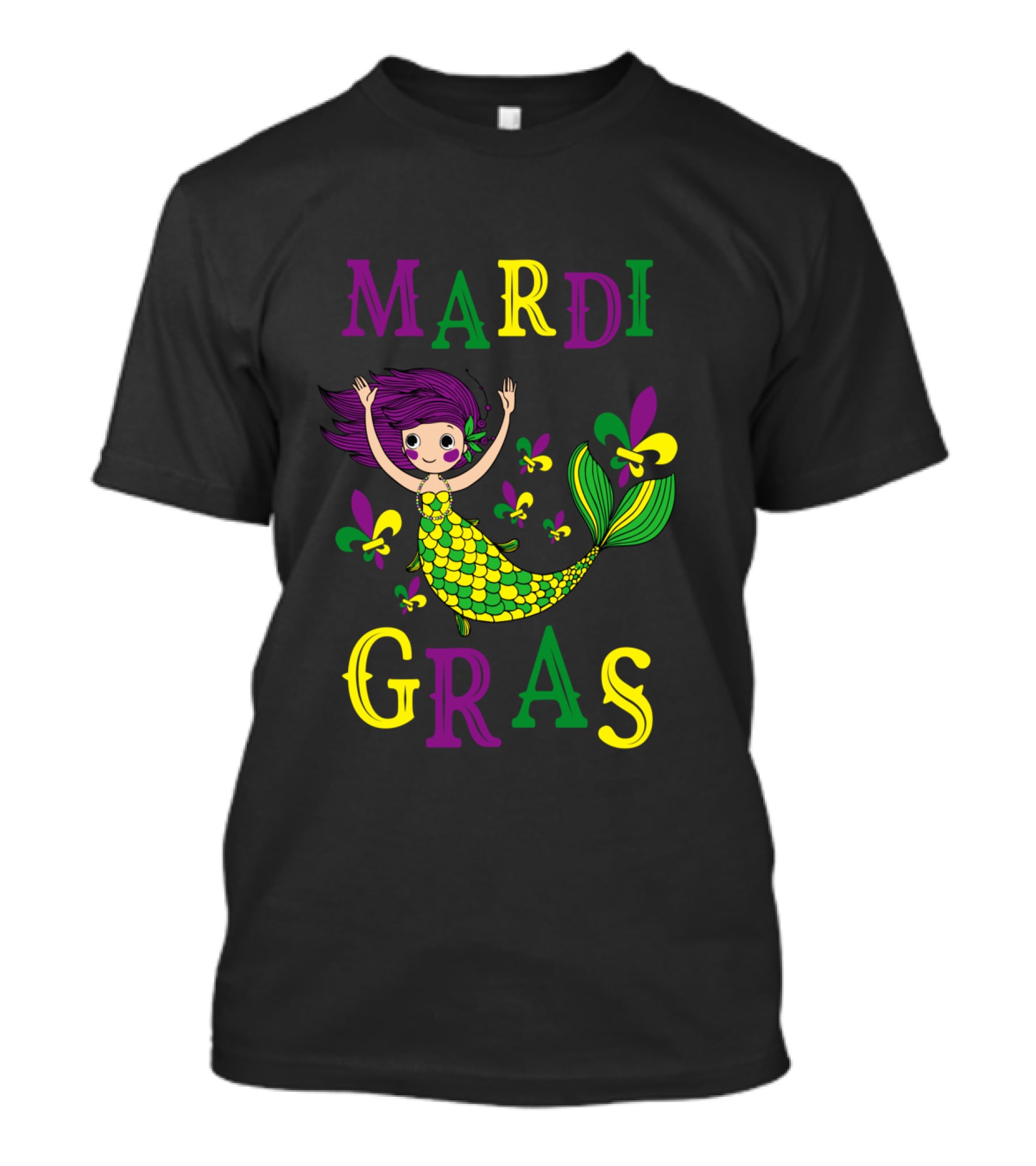 Mardi Gras Mermaid With Fleur De Lis Colors T-Shirt