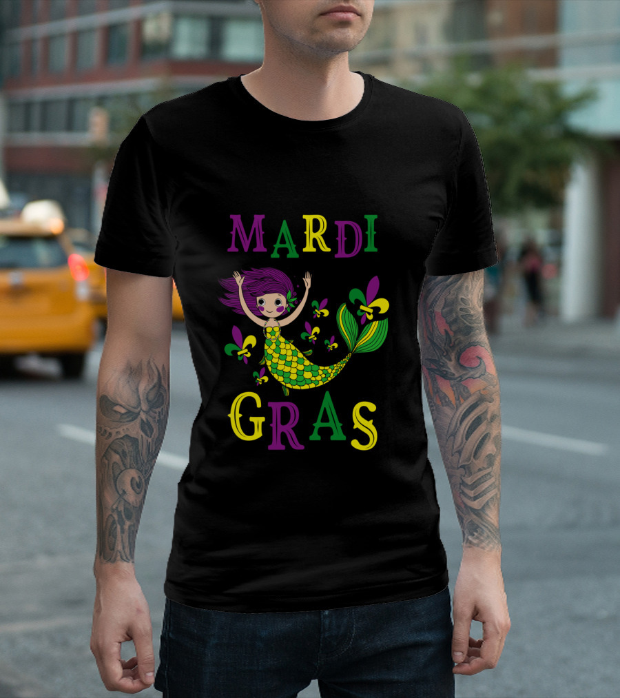 Mardi Gras Mermaid with Fleur De Lis Colors T-Shirt