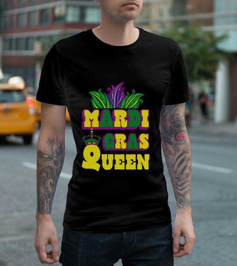 Mardi Gras Queen Crown With Colorful Feather Motif T-Shirt