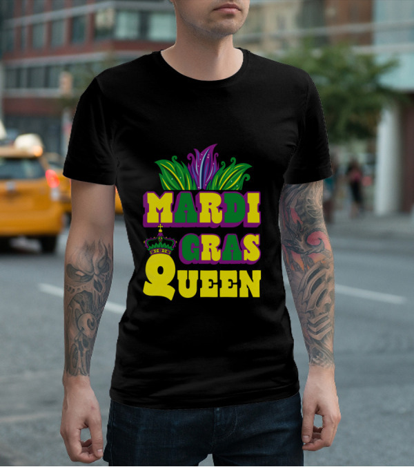 Mardi Gras Queen Crown With Colorful Feather Motif T-Shirt