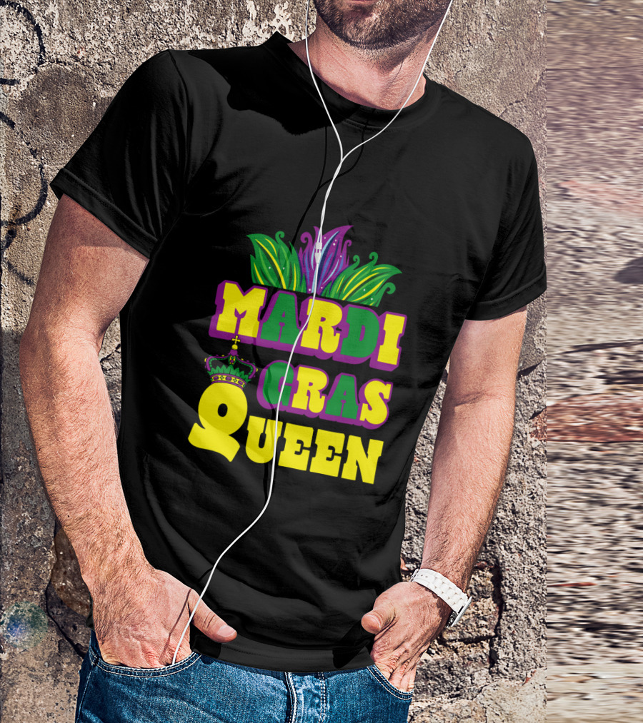 Mardi Gras Queen Crown With Colorful Feather Motif T-Shirt
