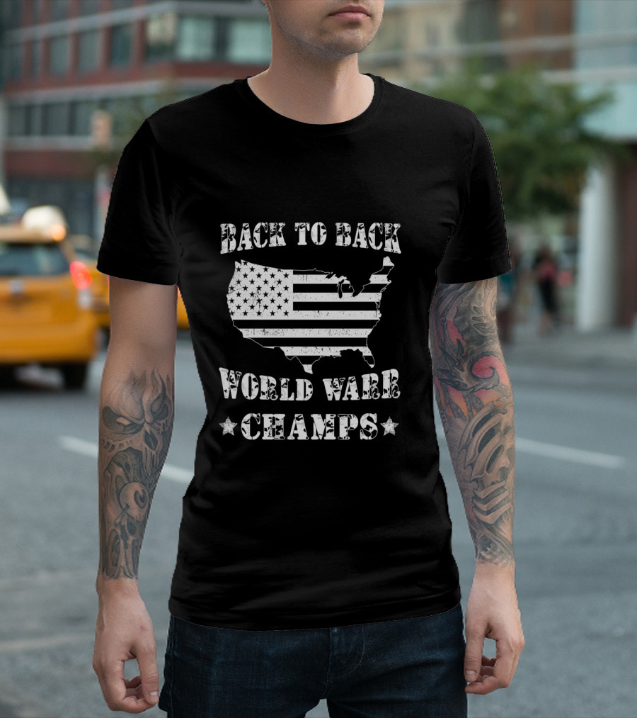 Back To Back World War Champs American Flag Map T-Shirt