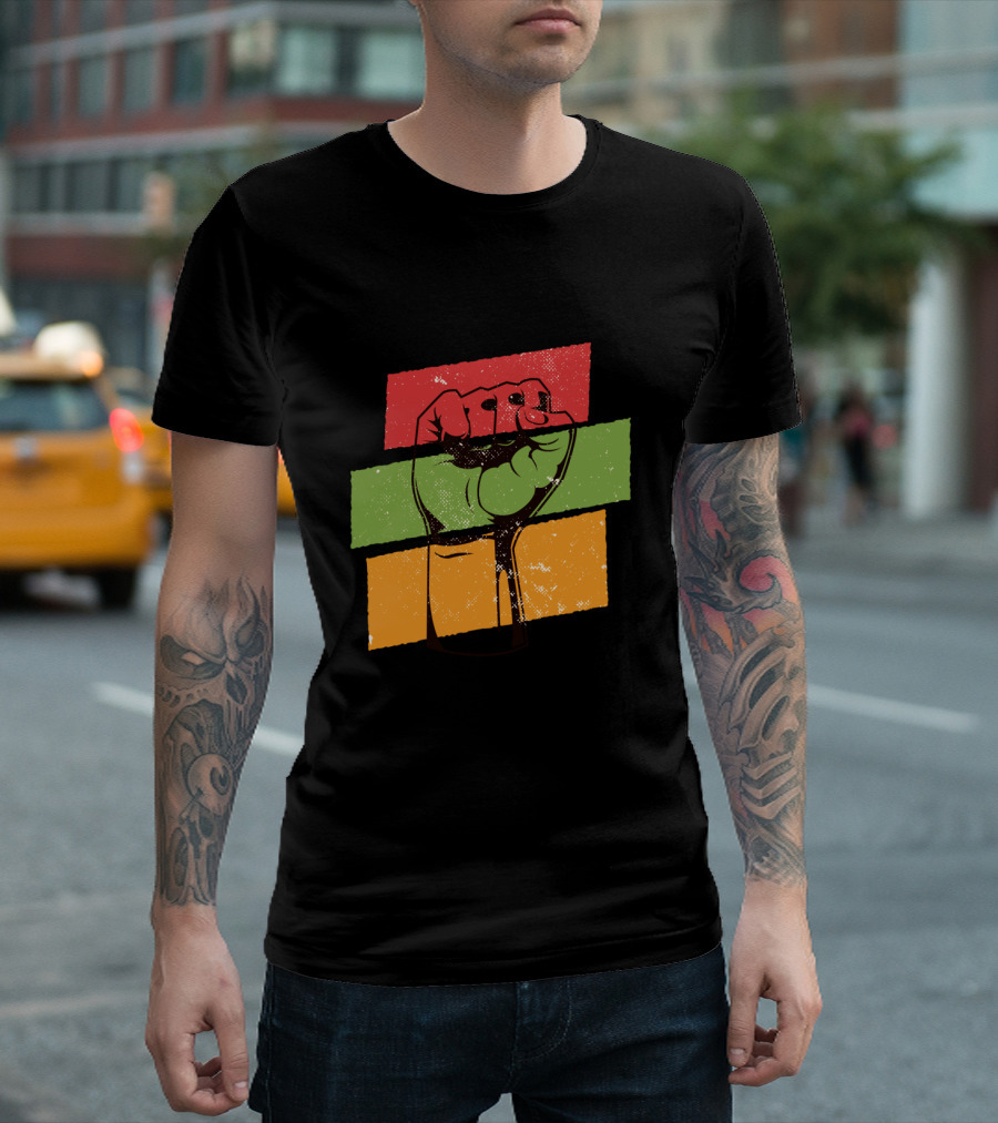 Black History Month Fist African American Pride Red Green Yellow Stripes T-Shirt
