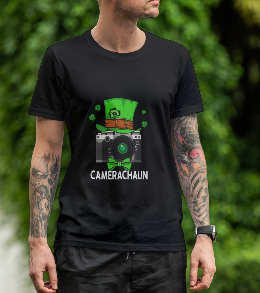 CAMERACHAUN Green Hat Shamrocks Bowtie Camera T-Shirt