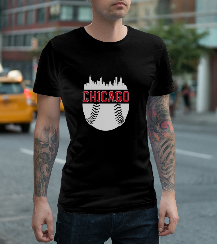 Chicago Baseball Vintage Skyline Seamlessly Fused with Iconic Cityscape T-Shirt