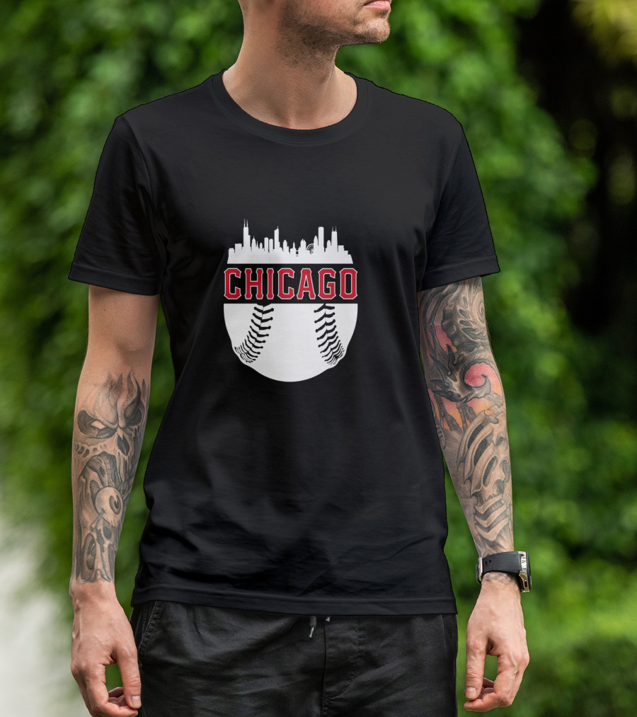 Chicago Baseball Vintage Skyline Seamlessly Fused With Iconic Cityscape T-Shirt