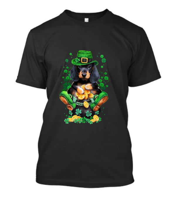 Dachshund Patrick Baby Funny Patrick Leprechaun Hat Shamrocks Pot Of Gold Coins T-Shirt