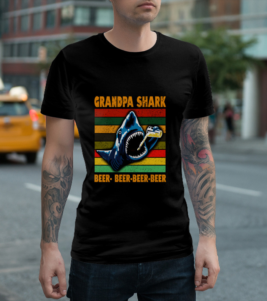 Grandpa Shark Beer Beer Beer Beer Funny Grandfather T-Shirt