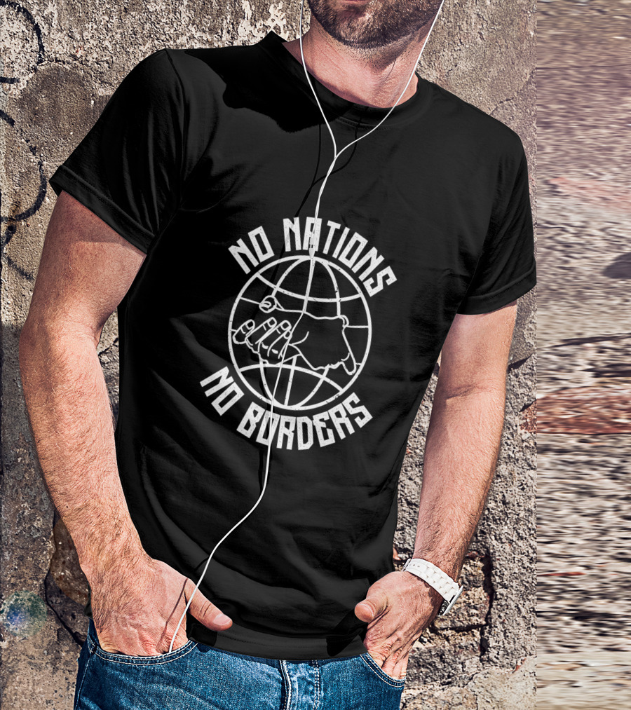 No Nations No Borders Globe With Handshake Stop Deportations T-Shirt