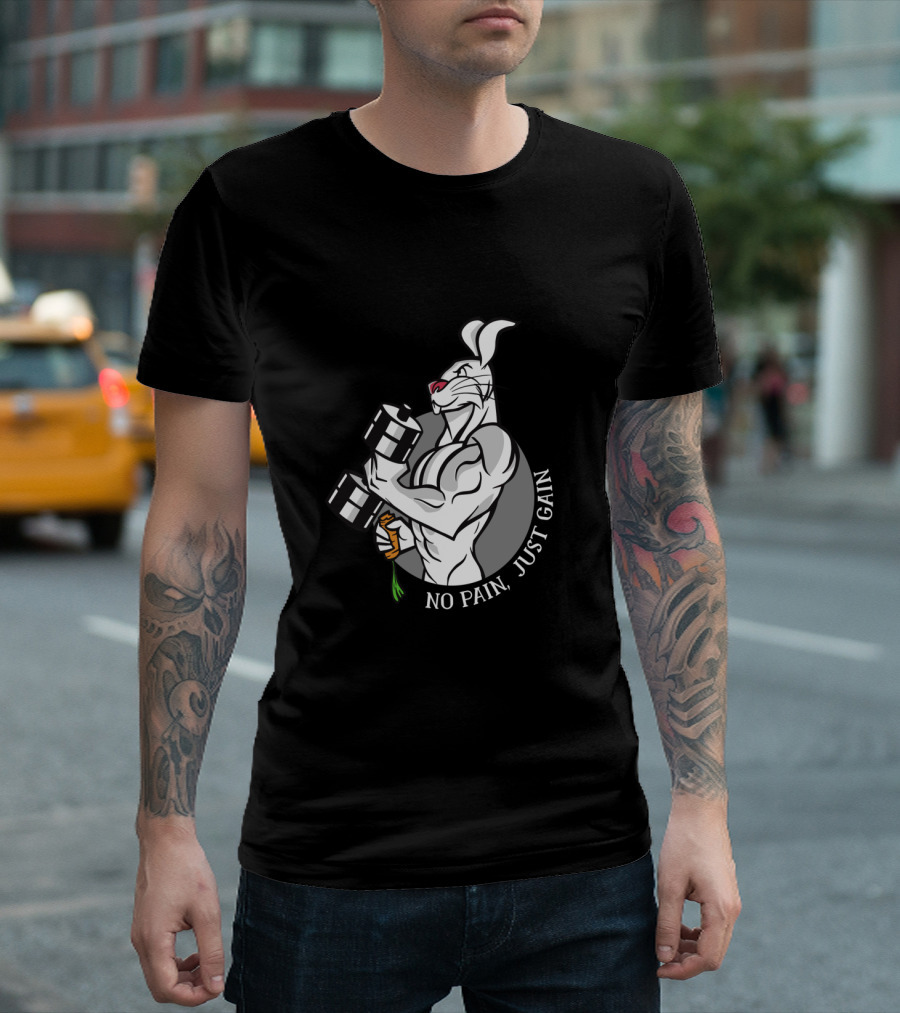 No Pain Just Gain Strong Rabbit Lifting Carrot Dumbbell T-Shirt