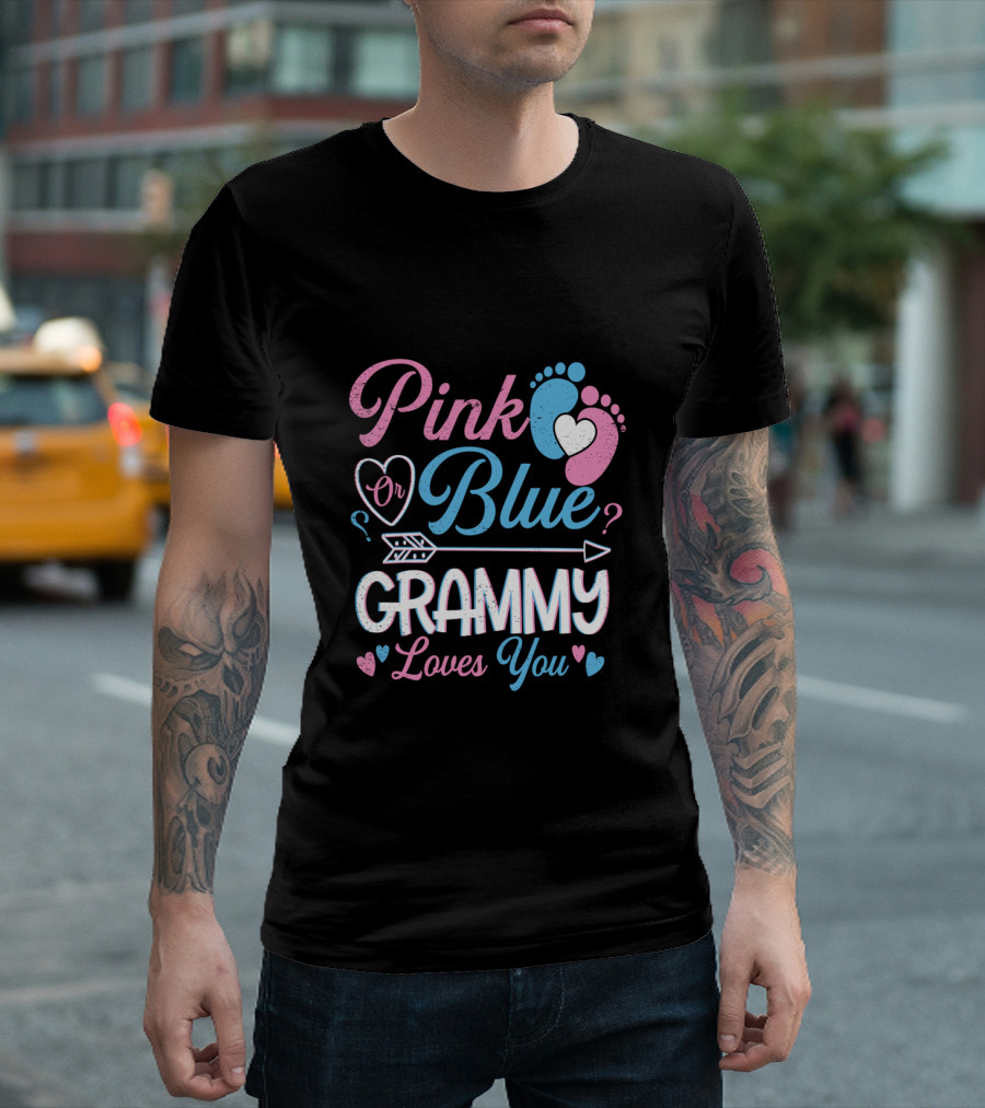Pink Or Blue Grammy Loves You Heart Arrow Feet Question Marks T-Shirt