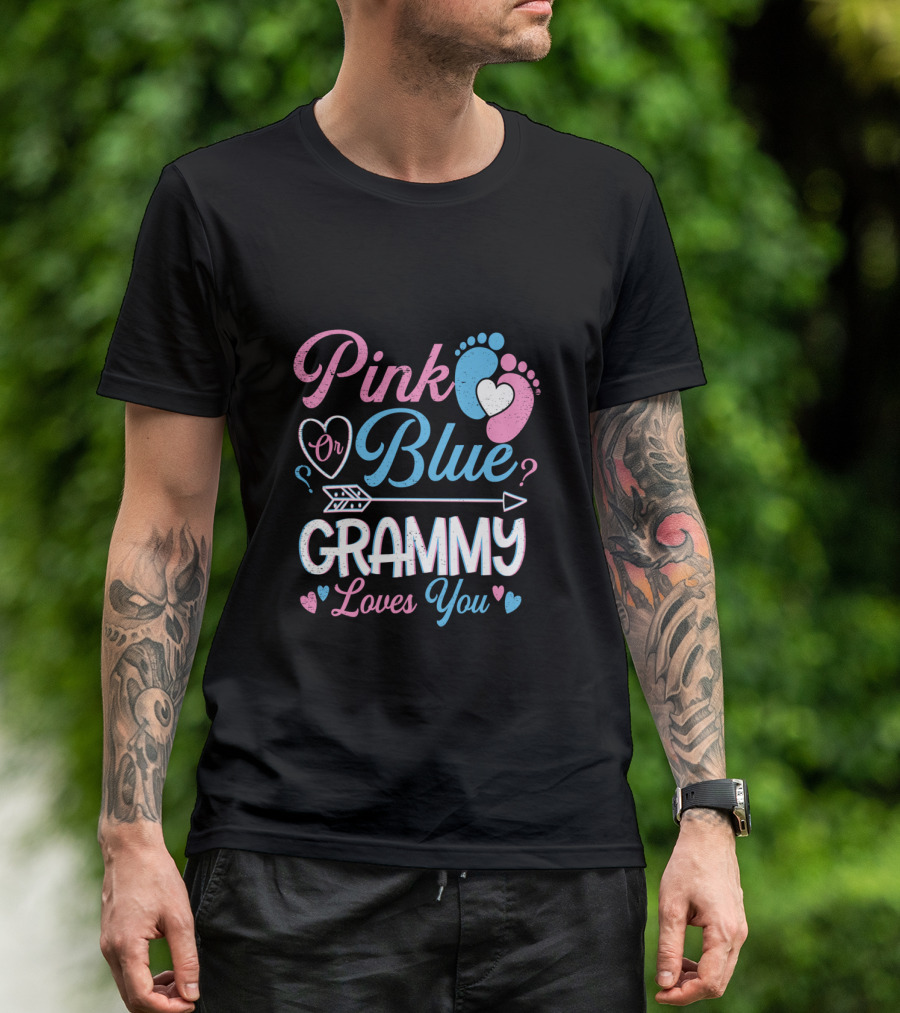 Pink Or Blue Grammy Loves You Heart Arrow Feet Question Marks T-Shirt