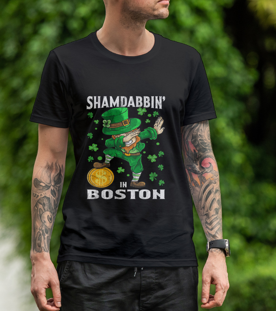 Shamdabbin In Boston Dabbing Leprechaun With Gold Coin And Shamrocks T-Shirt