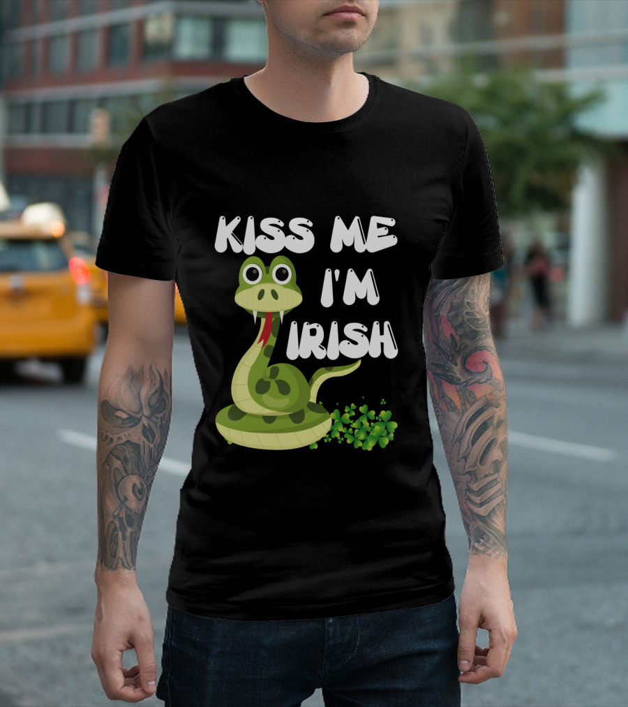 Kiss Me I'm Irish Snake with Shamrocks T-Shirt
