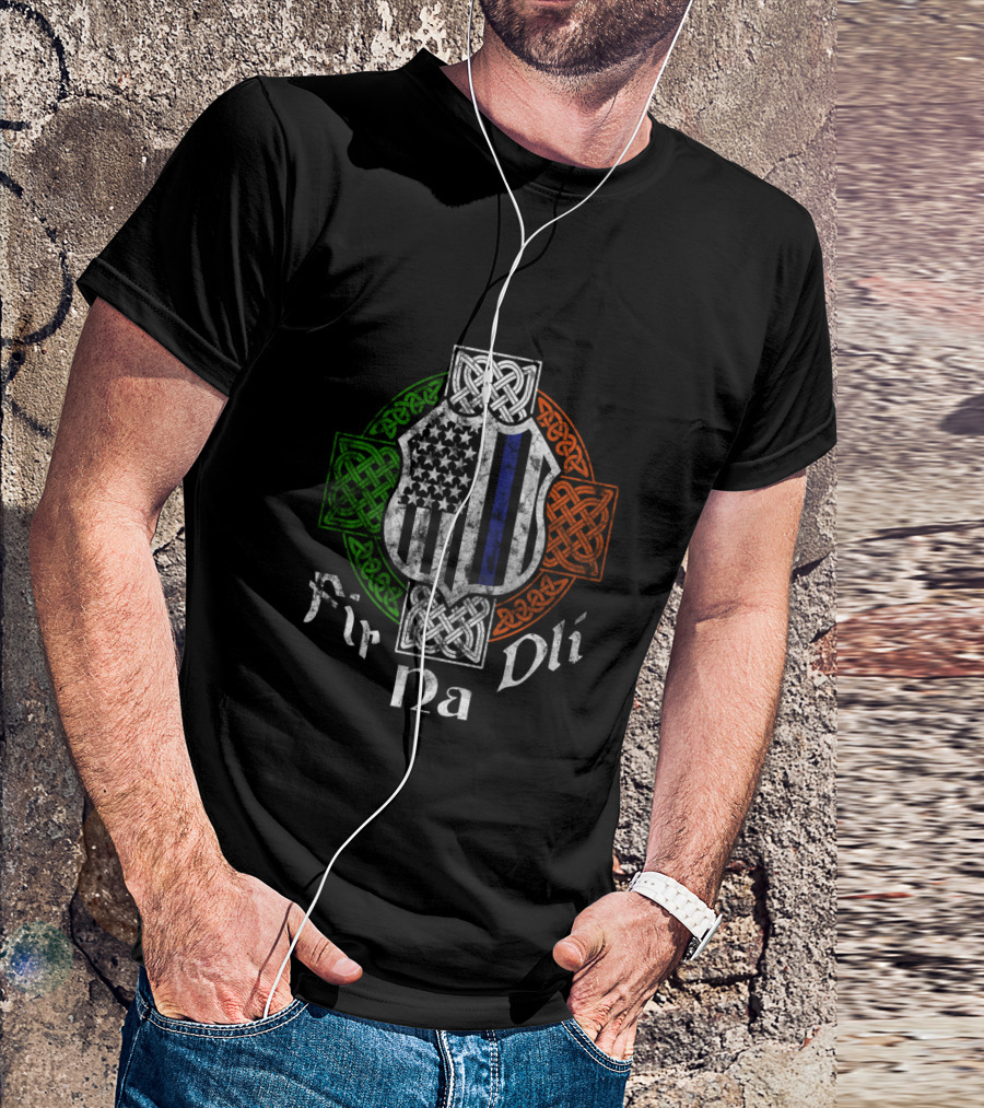 Fir Na Dli Thin Blue Line Celtic Cross Irish Police T-Shirt