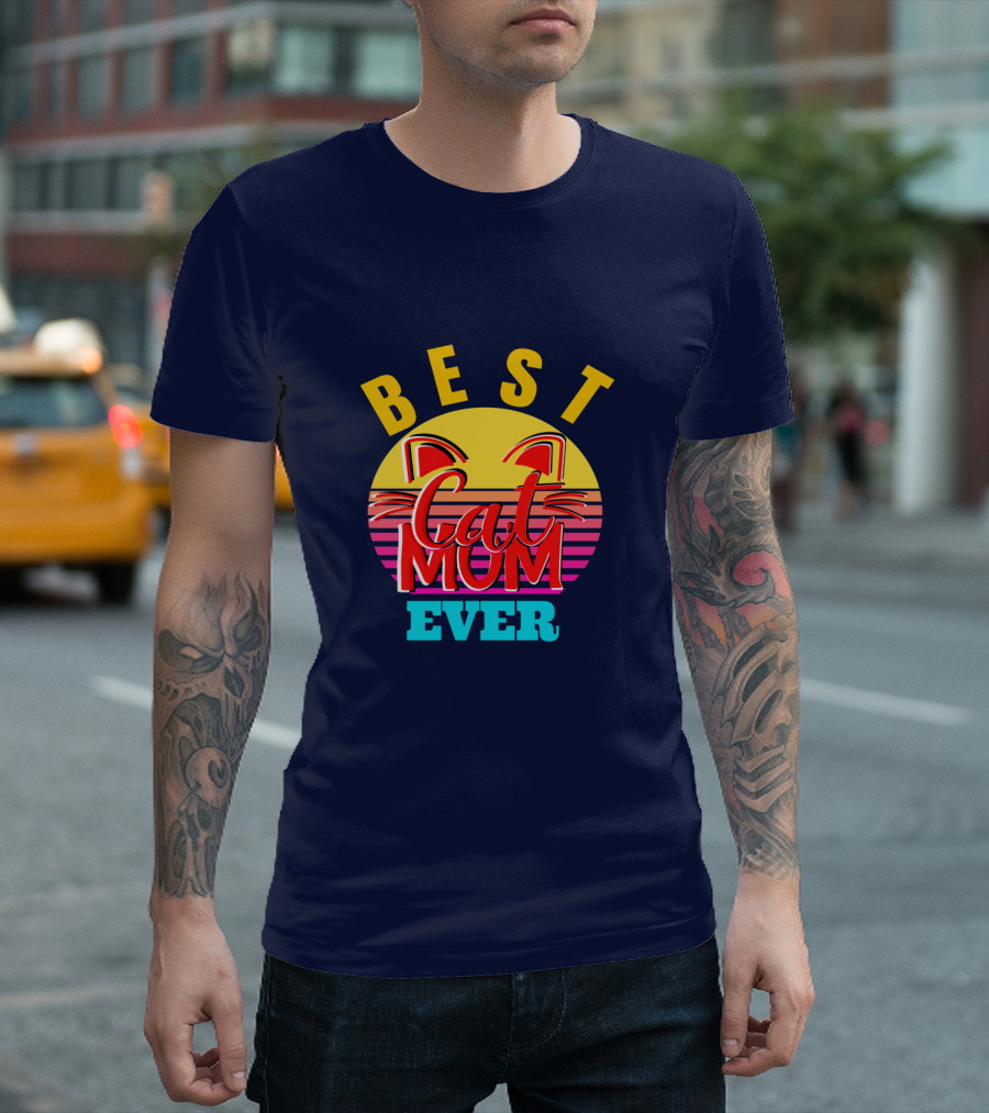 Best Cat Mom Ever Vintage Sunset Cat Ears T-Shirt
