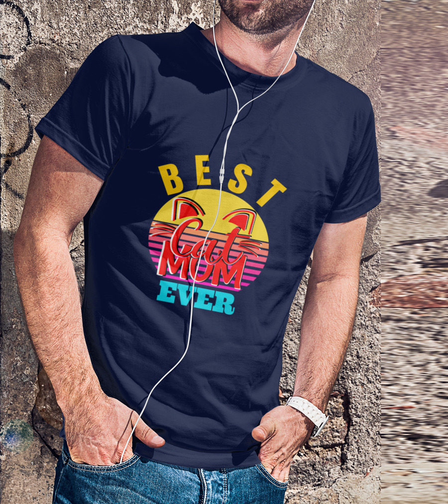 Best Cat Mom Ever Vintage Sunset Cat Ears T-Shirt