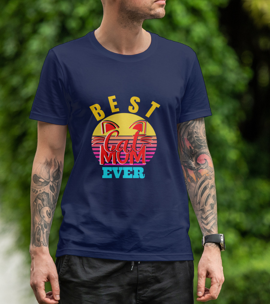 Best Cat Mom Ever Vintage Sunset Cat Ears T-Shirt