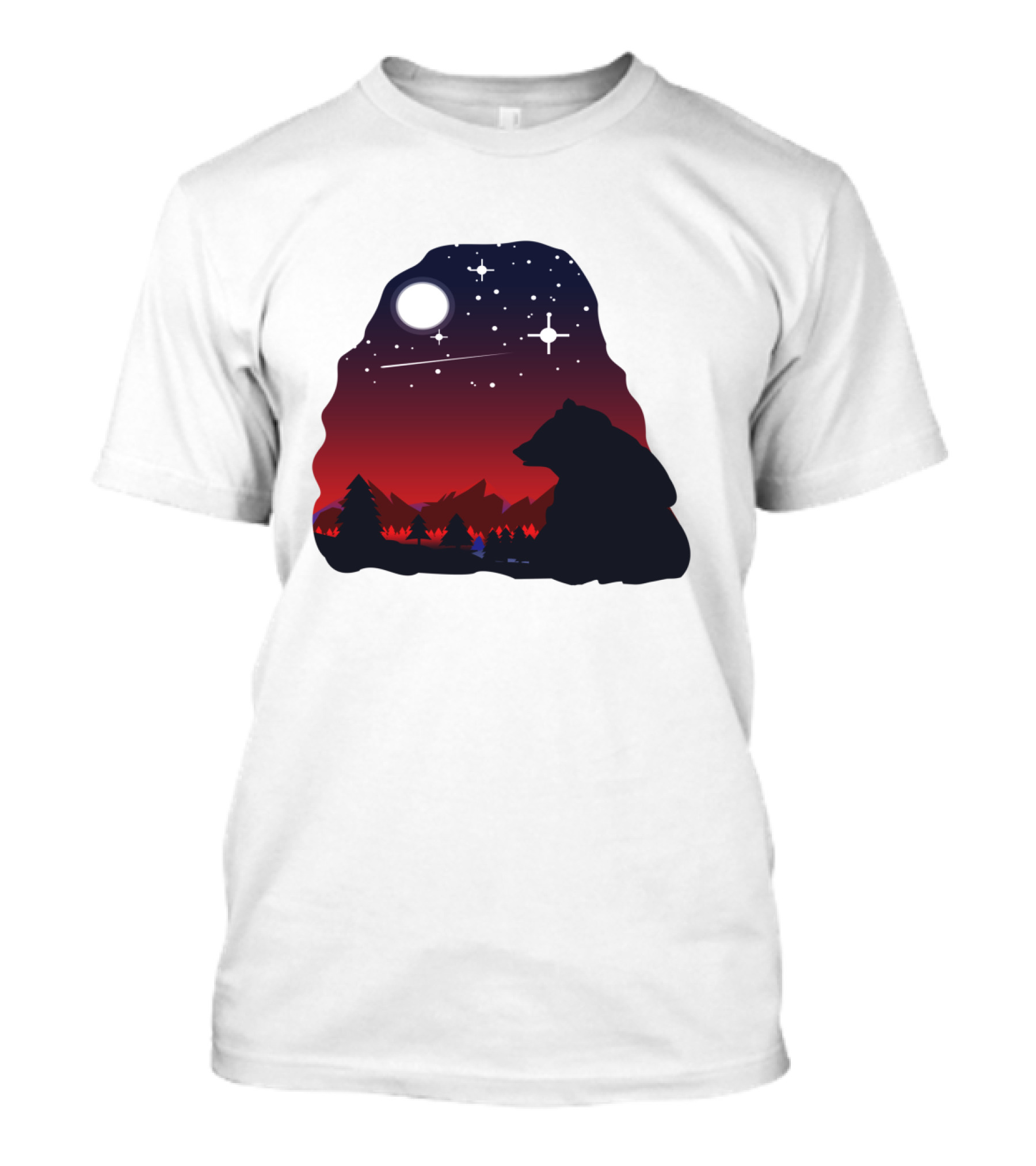 Bear Wildlife Animal Stargazing In Mountain Night Scene T-Shirt