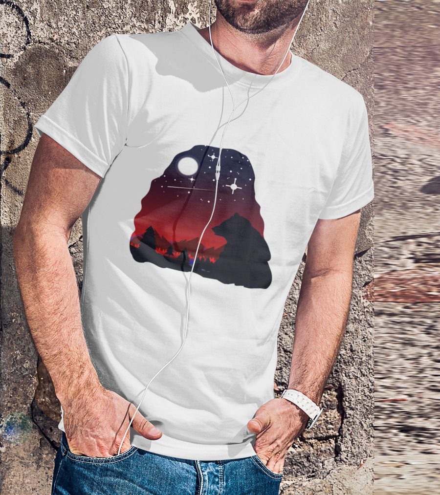 Bear Wildlife Animal Stargazing In Mountain Night Scene T-Shirt