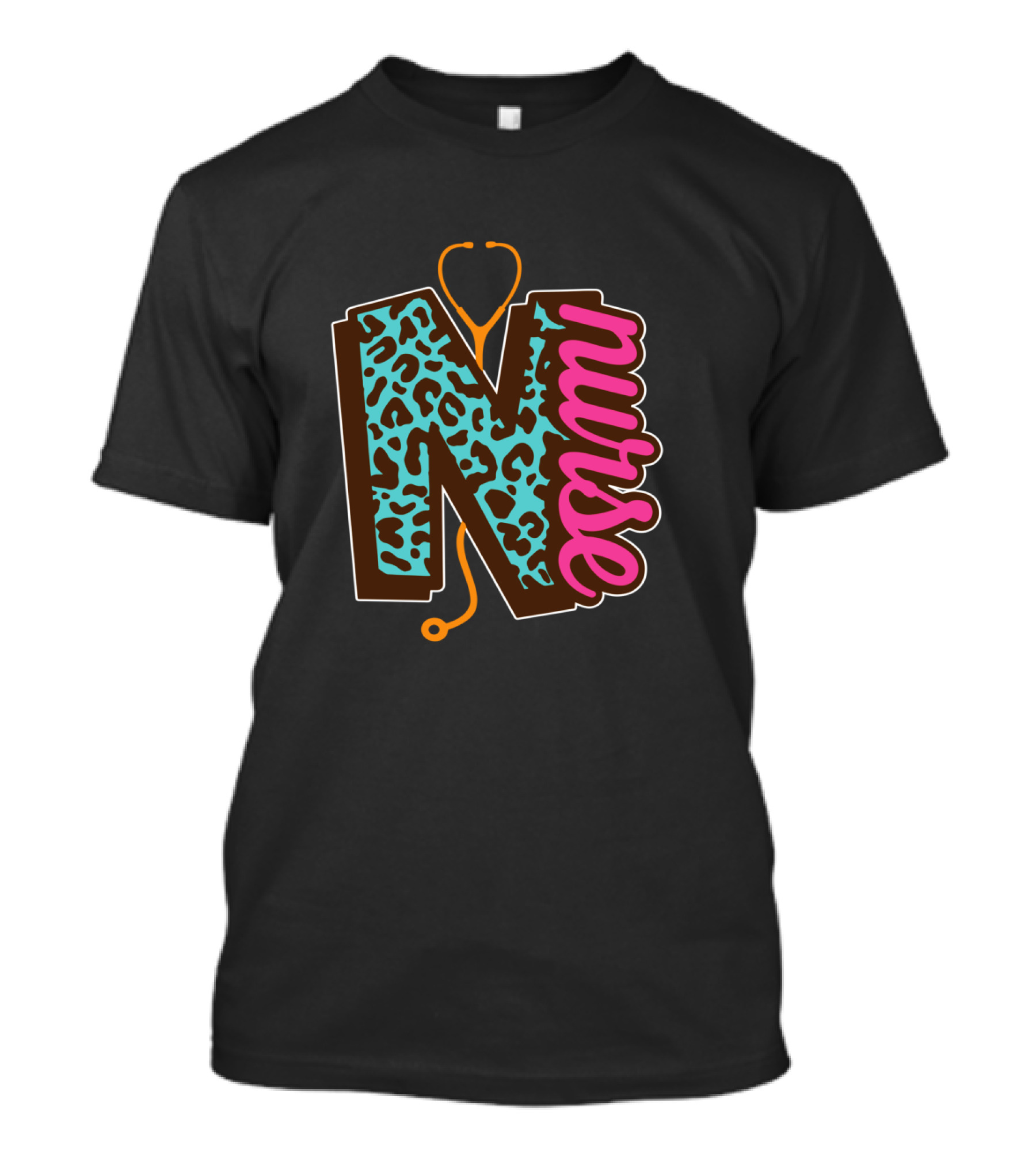 Nurse Leopard Print Stethoscope Lettering T-Shirt