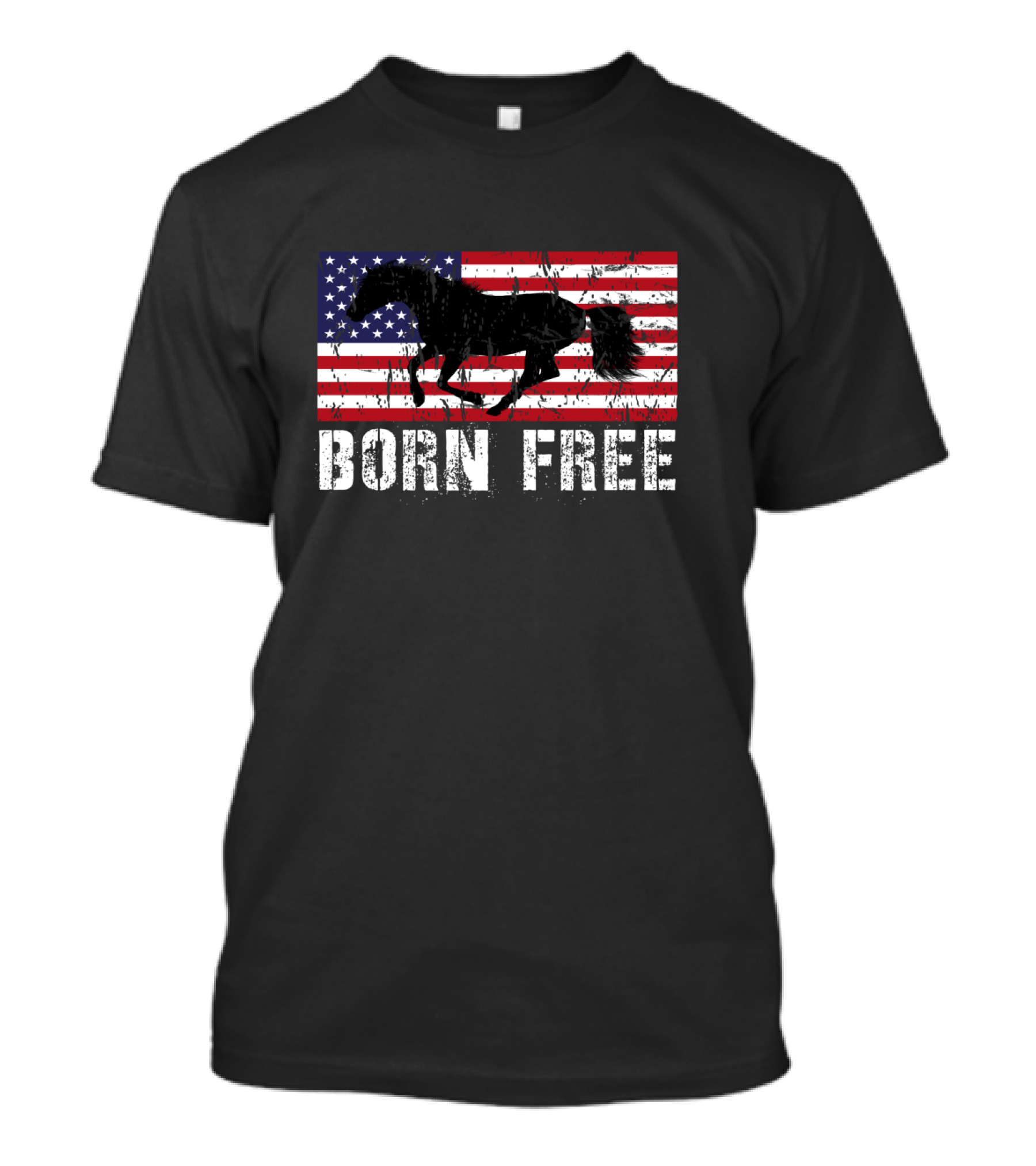 Born Free Wild Mustang American Flag Vintage Horse T-Shirt