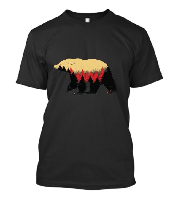 Wildlife Bear And Forest Silhouette With Trees And Birds T-Shirt