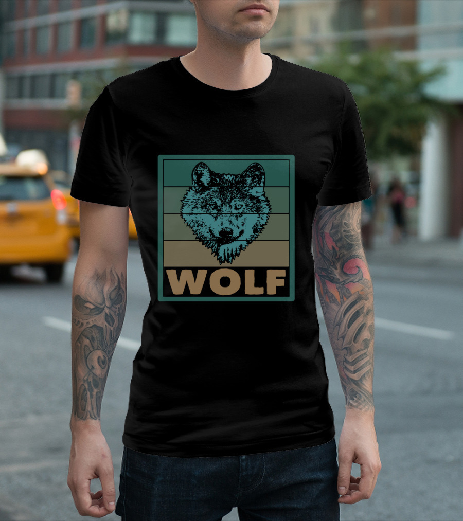 Wolf Wildlife Retro Striped T-Shirt