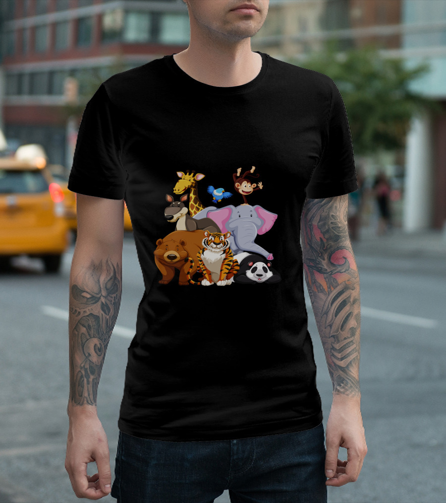 Zoo Animals Day World Wildlife Day Giraffe Elephant Tiger Panda Monkey Bear Kangaroo Bird T-Shirt
