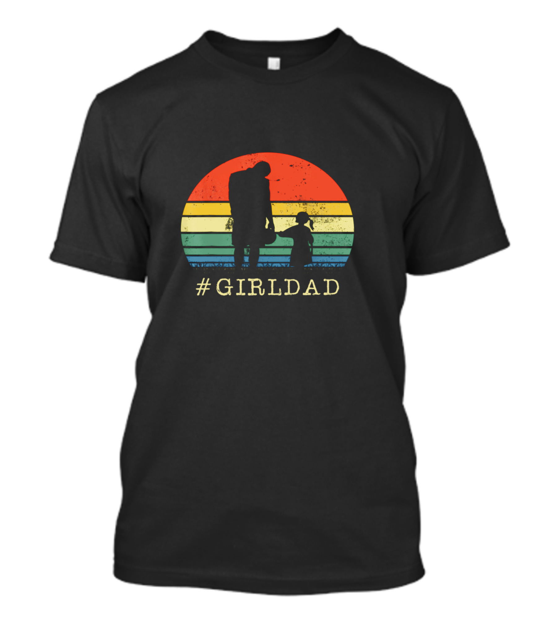 GirlDad Father And Daughter Silhouette Against Retro Sunset T-Shirt