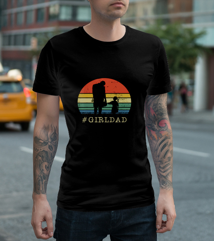 GirlDad Father And Daughter Silhouette Against Retro Sunset T-Shirt