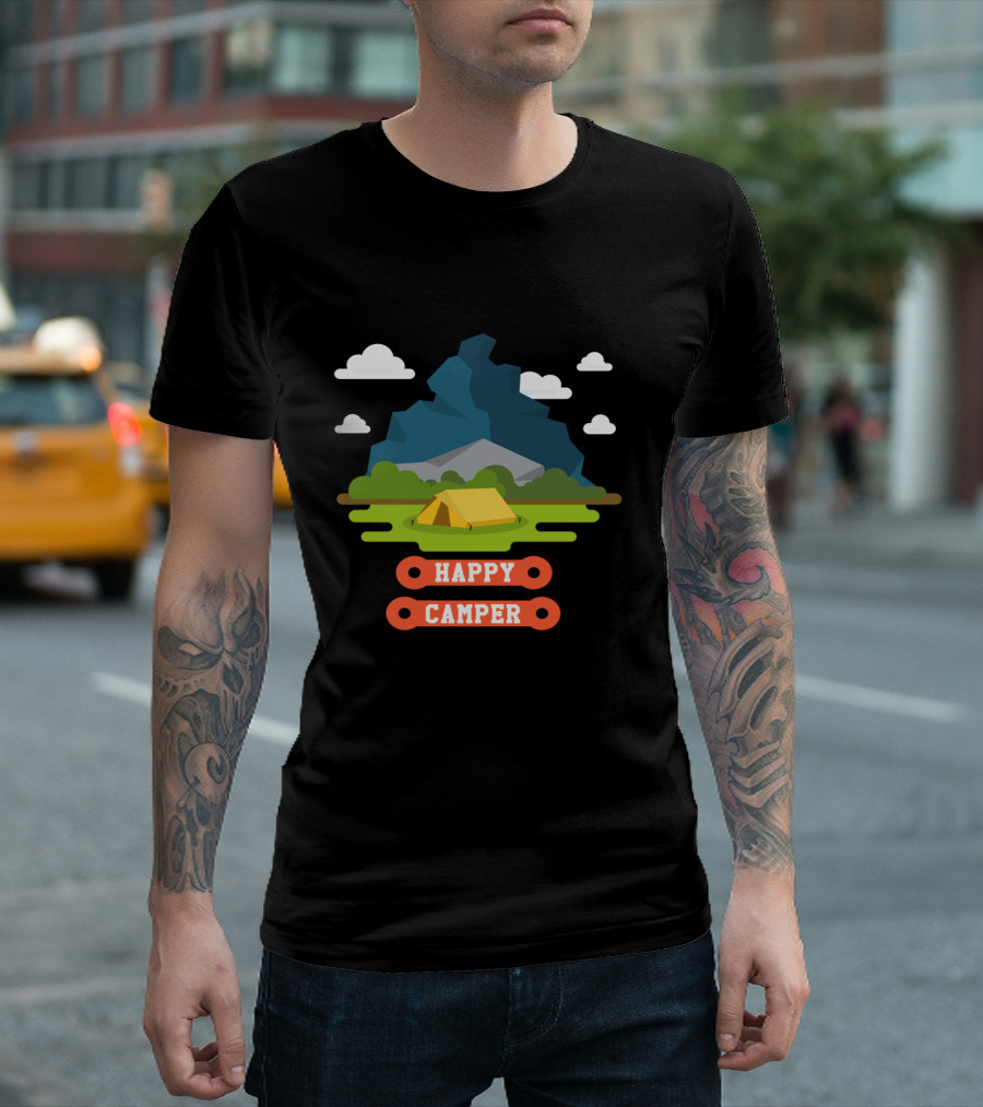 Happy Camper Mountain Tent Outdoors Adventure T-Shirt