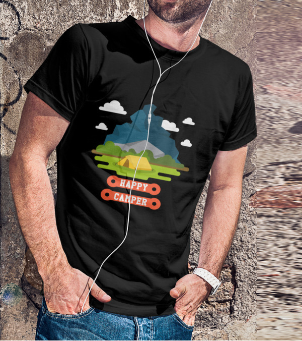 Happy Camper Mountain Tent Outdoors Adventure T-Shirt
