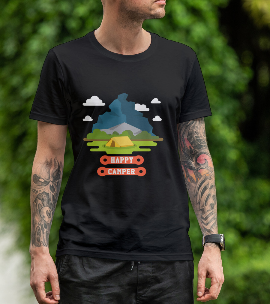 Happy Camper Mountain Tent Outdoors Adventure T-Shirt