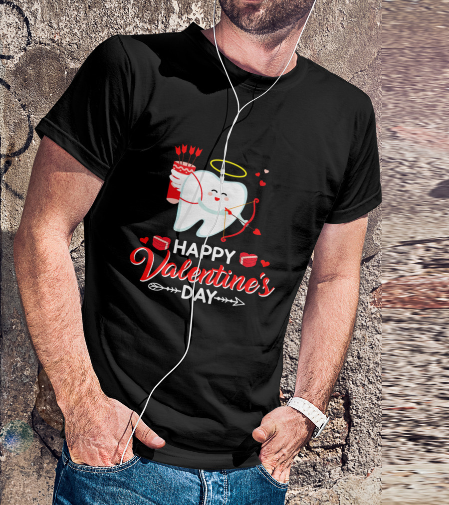 Happy Valentine's Day Cupid Tooth With Heart And Halo T-Shirt