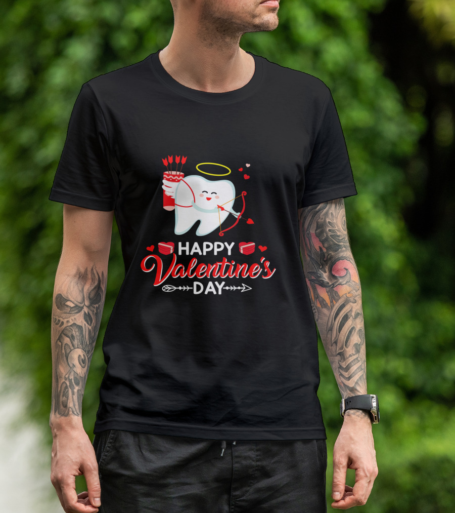 Happy Valentine's Day Cupid Tooth With Heart And Halo T-Shirt