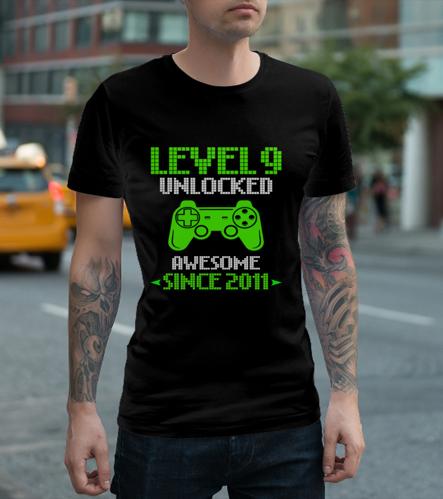 Level 9 Unlocked Video Game Awesome Since 2011 Controller T-Shirt