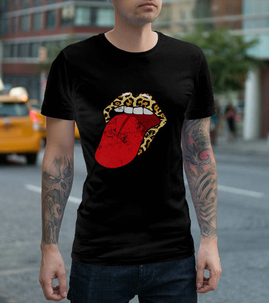 Leopard Lips Red Tongue Cheetah Trendy Rolling Iconic T-Shirt