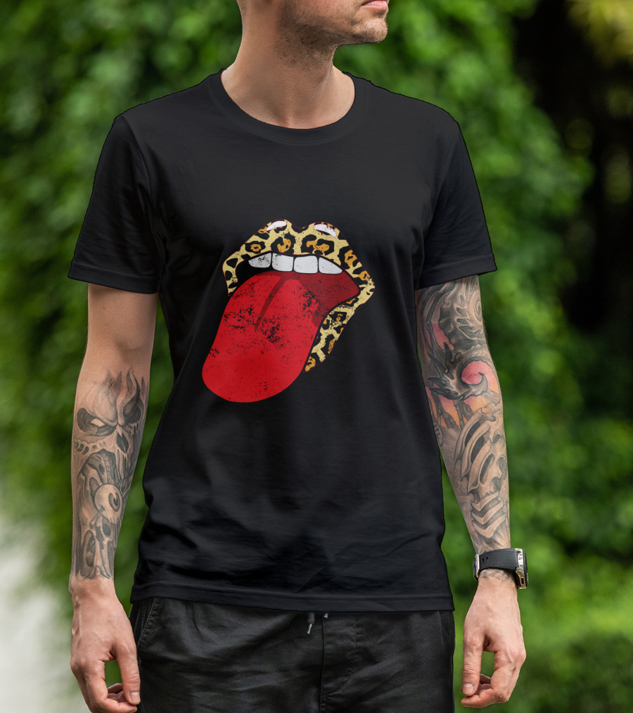 Leopard Lips Red Tongue Cheetah Trendy Rolling Iconic T-Shirt