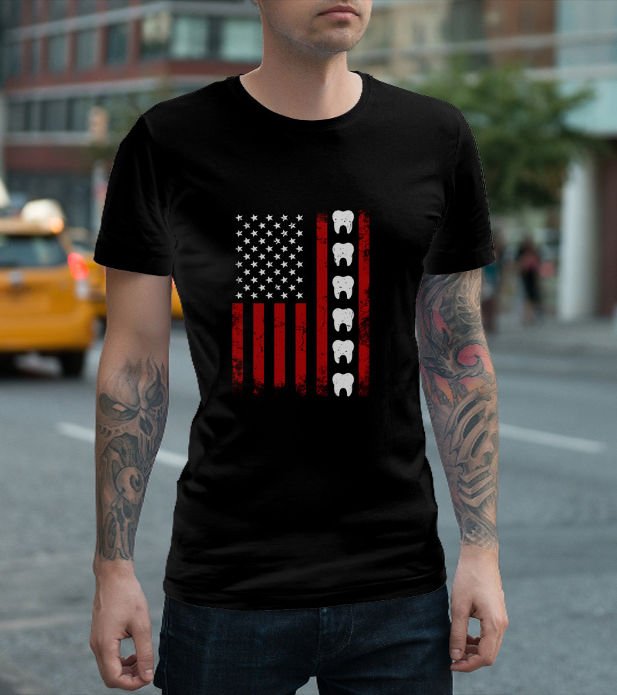 USA Tooth American Flag Patriotic Dentist Dad T-Shirt