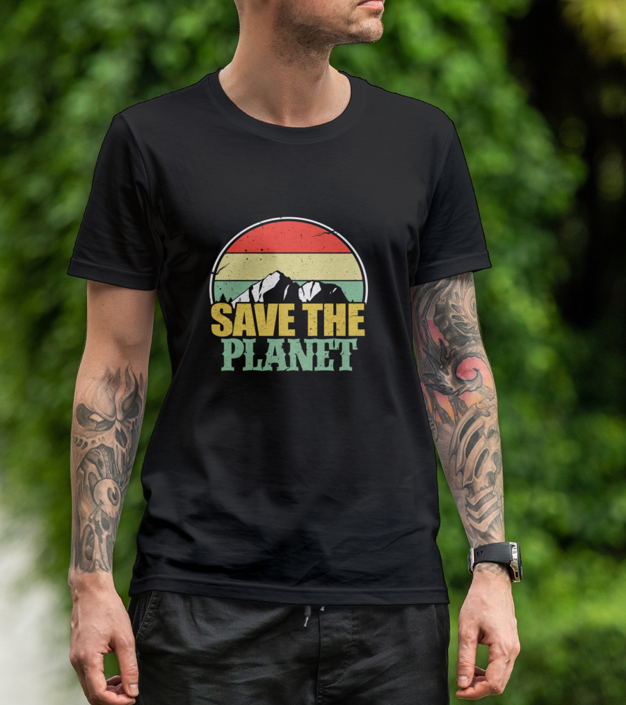 Save The Planet Earth Day Mountain Vintage Retro Sunset T-Shirt