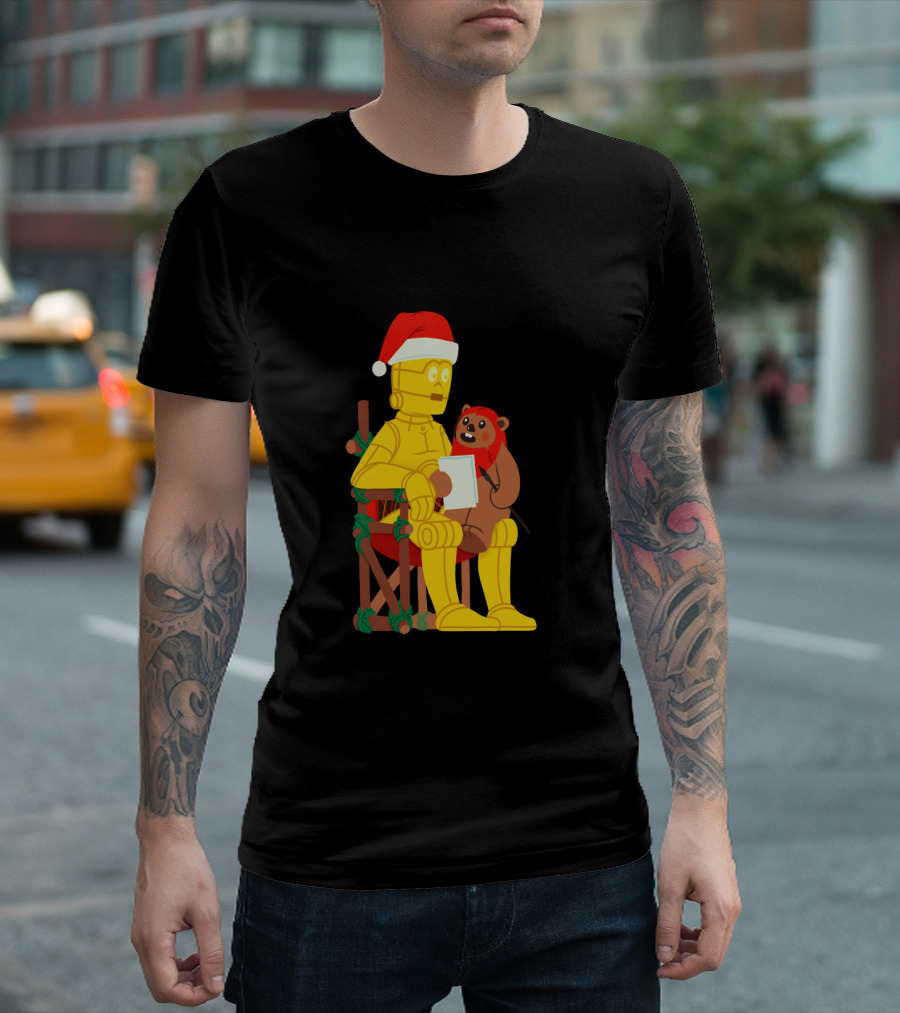 Star Wars Holiday Santa C 3PO and Ewok Christmas Chair Scene T-Shirt