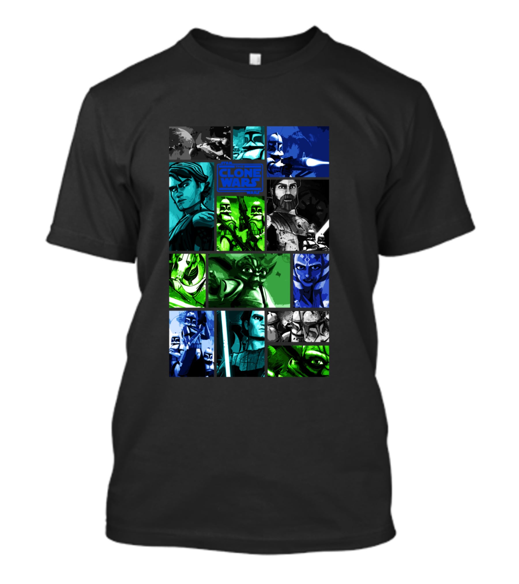 Star Wars The Clone Wars Character Montage Panels Featuring Iconic Heroes And Villains T-Shirt