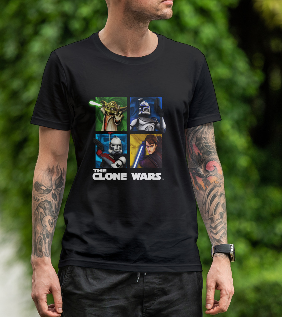 The Clone Wars Group Shot Yoda Anakin Clone Troopers Box Up T-Shirt