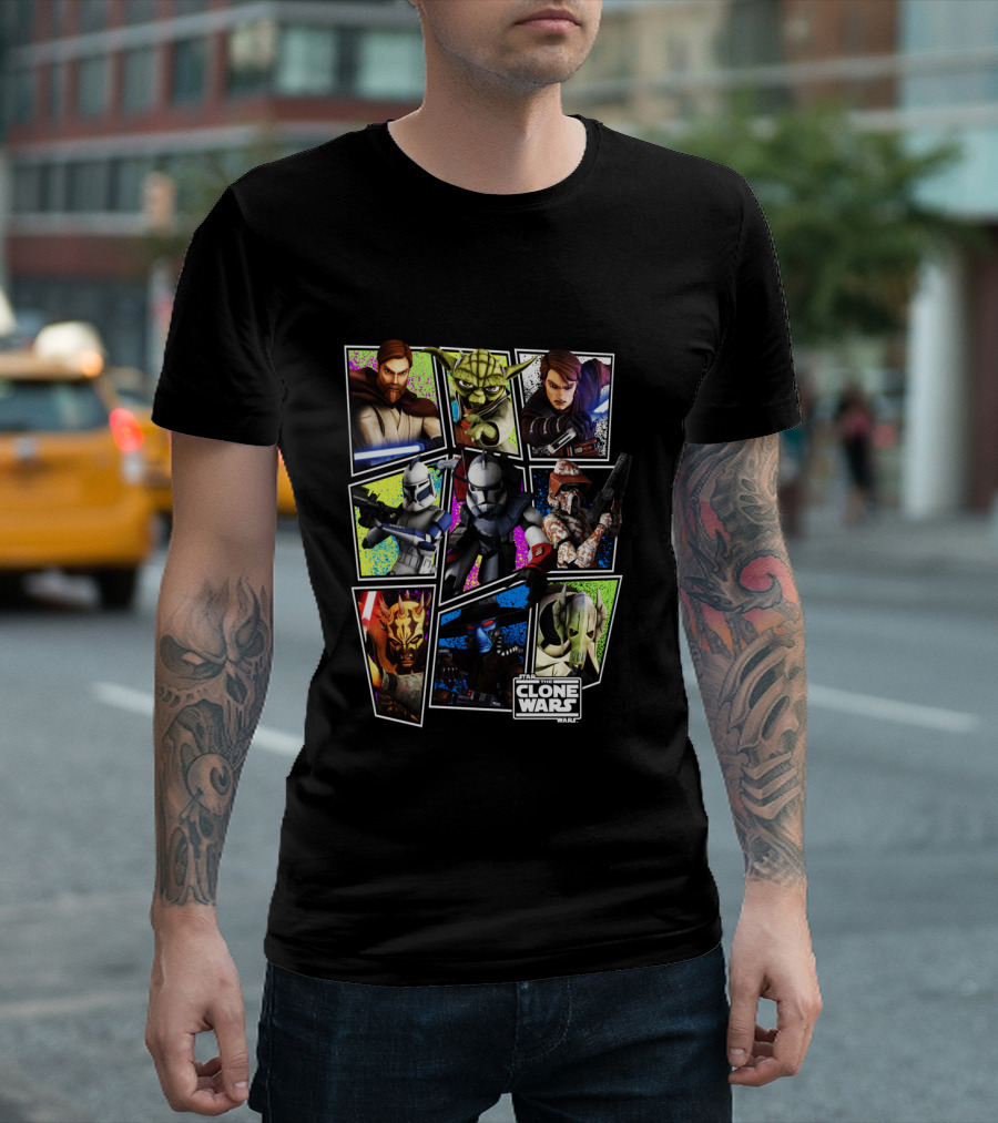 The Clone Wars Obi-Wan Yoda Anakin Troopers Maul Grievous Wampa Group Panel T-Shirt