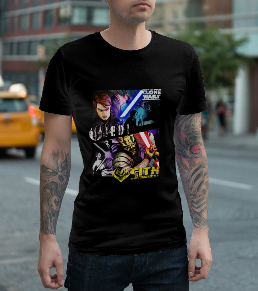 Clone Wars Jedi vs Sith Apprentice Lightsaber Battle Panel T-Shirt