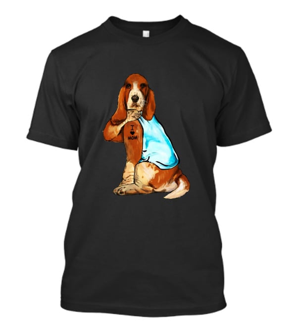 Basset Hound I Love Mom Tattoo Sitting T-Shirt