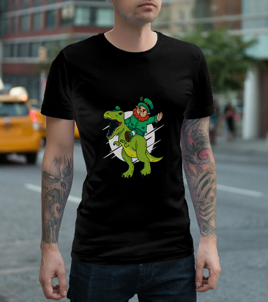 Leprechaun Riding Dinosaur Fantasy Adventure T-Shirt