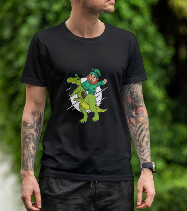Leprechaun Riding Dinosaur Fantasy Adventure T-Shirt