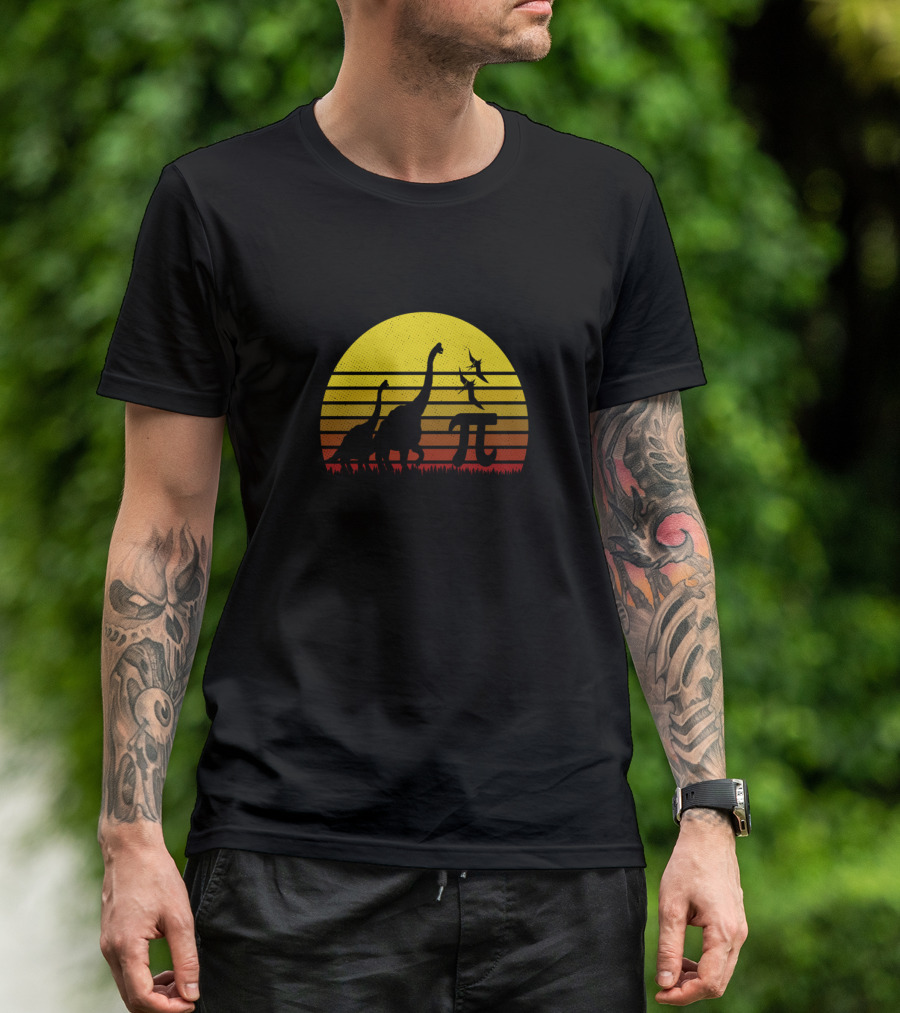 Retro Vintage Dinosaur Pi Day Sunset Scene T-Shirt